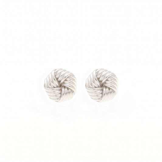 9ct White Gold Swirl Knot Stud Earrings 10.5mm x 10.5mm with Ribbed Finish