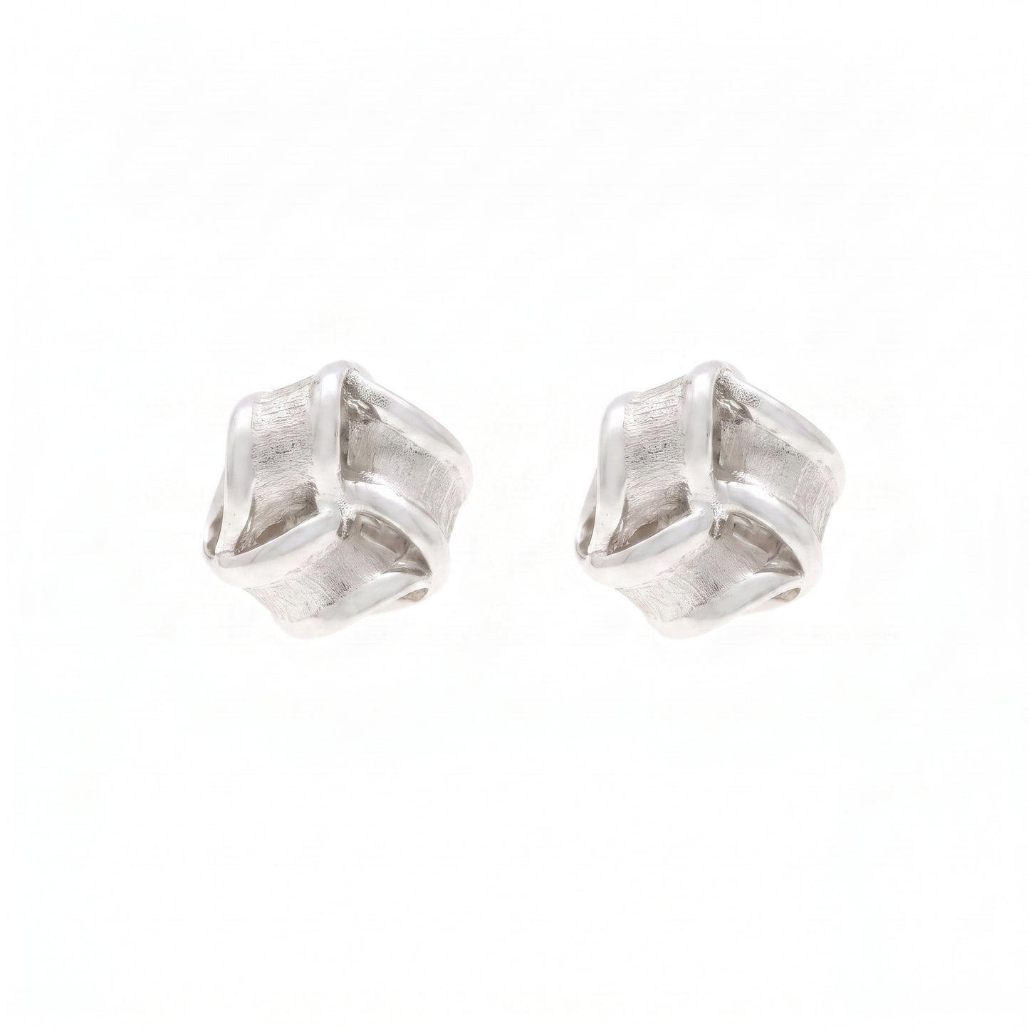 9ct White Gold Ribbon Knot Stud Earrings 11mm x 11mm with Satin & Polished Finish