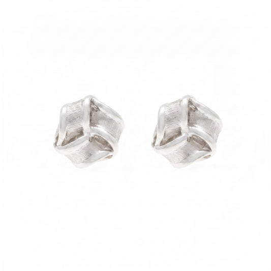 9ct White Gold Ribbon Knot Stud Earrings 11mm x 11mm with Satin & Polished Finish