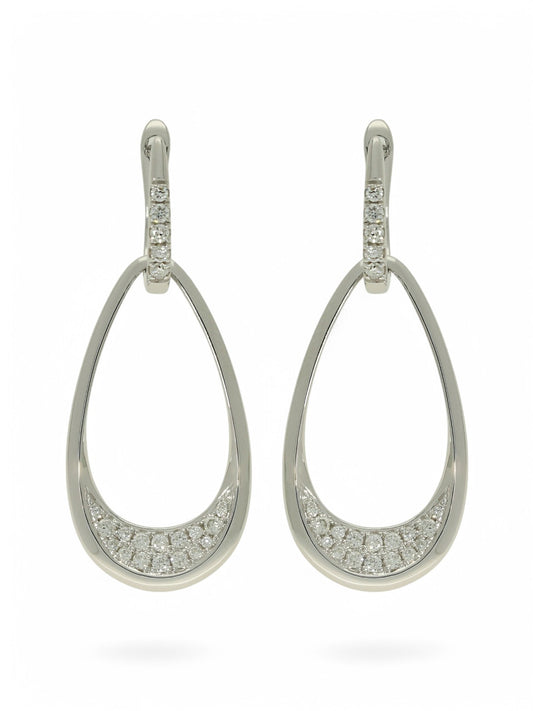 Diamond Pave Open Tear Drop Earrings in 9ct White Gold