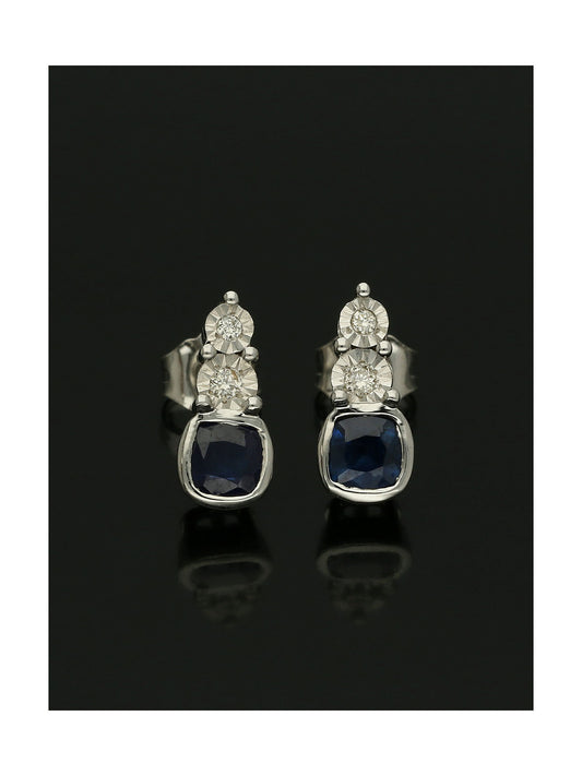 Sapphire & Diamond Graduating Drop Earrings in 9ct White Gold