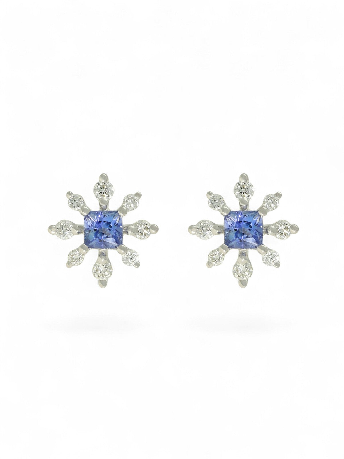 Sapphire & Diamond Snowflake Stud Earrings in 9ct White Gold
