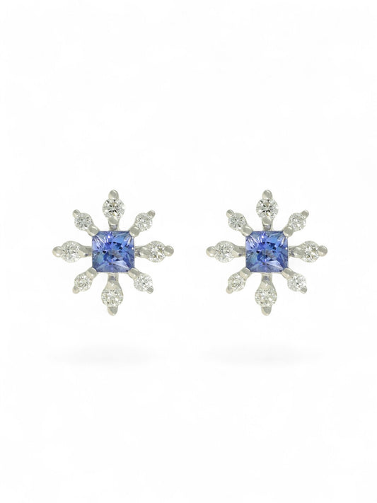 Sapphire & Diamond Snowflake Stud Earrings in 9ct White Gold