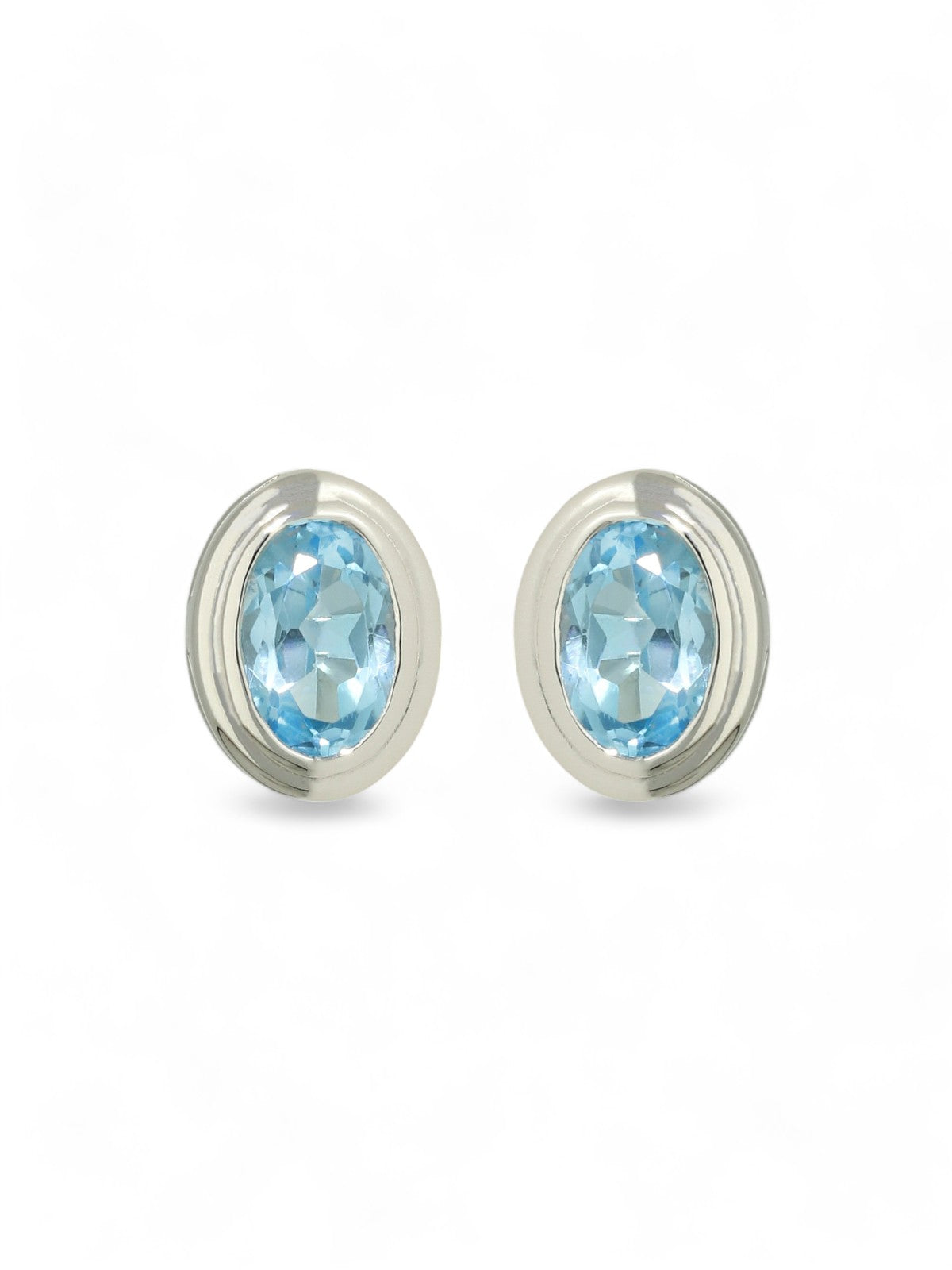 Blue Topaz Oval Cut Single Stone Earrings in 9ct White Gold