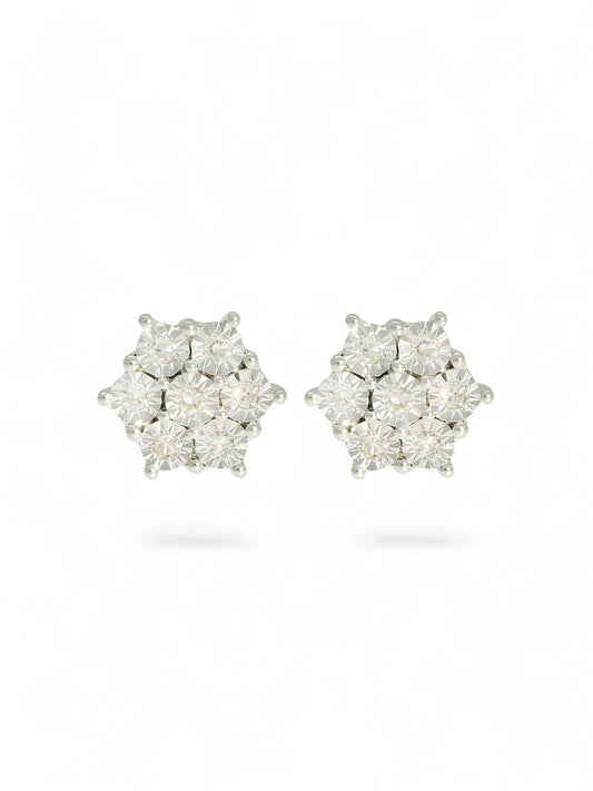 Diamond Cluster Stud Earrings in 9ct White Gold