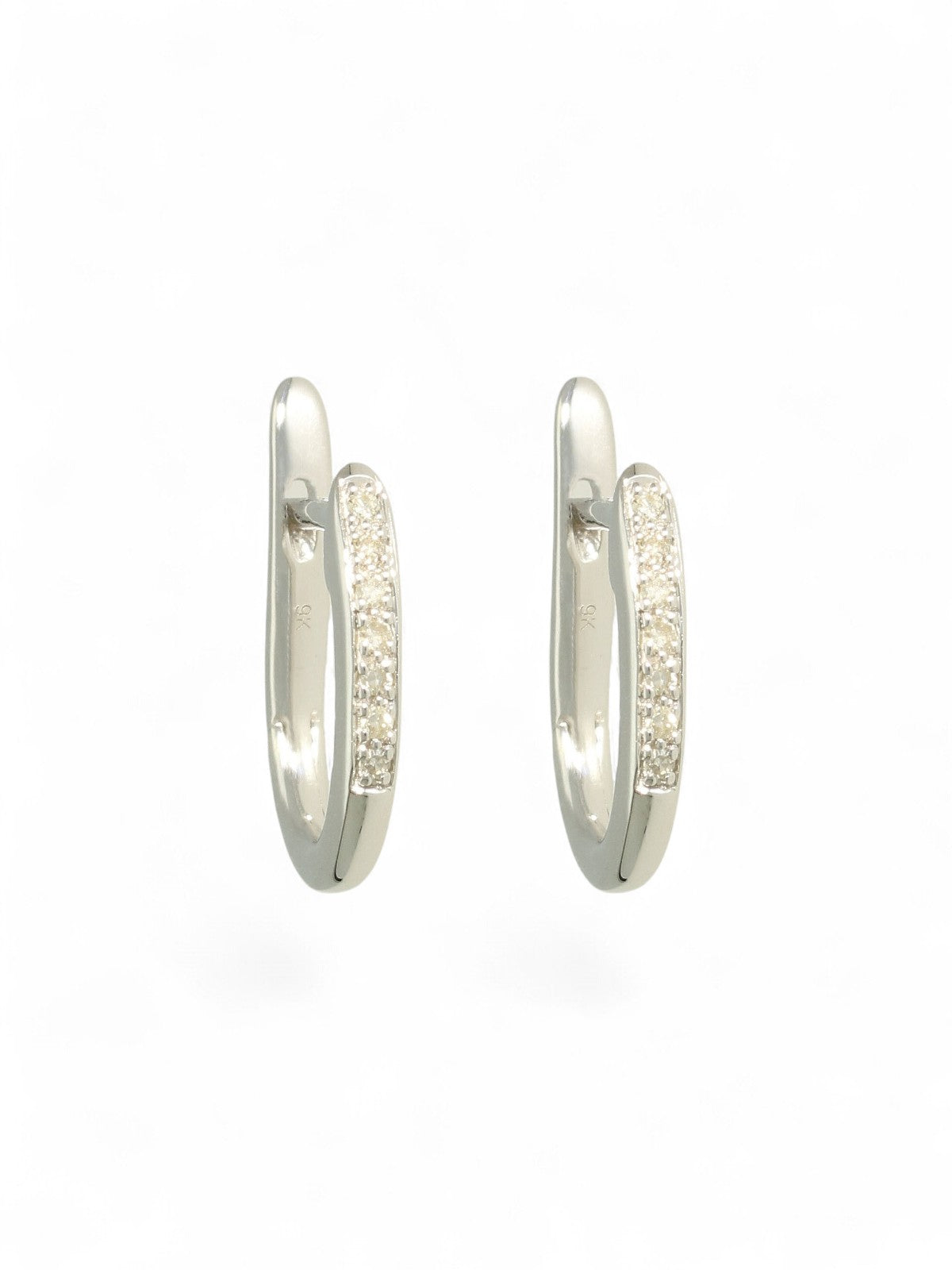 Diamond Channel Set Huggie Hoop Earrings in 9ct White Gold
