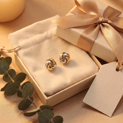 9ct Yellow & White Gold Knot Stud Earrings 8mm x 8mm
