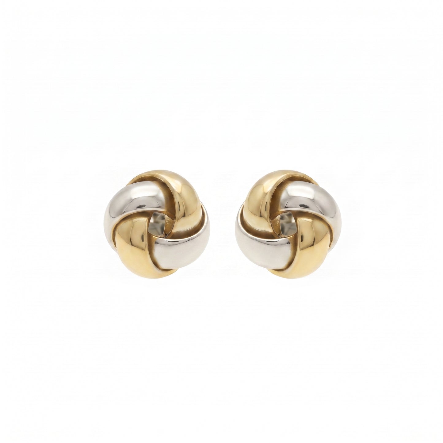 9ct Yellow & White Gold Knot Stud Earrings 8mm x 8mm