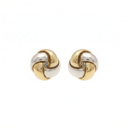 9ct Yellow & White Gold Knot Stud Earrings 8mm x 8mm