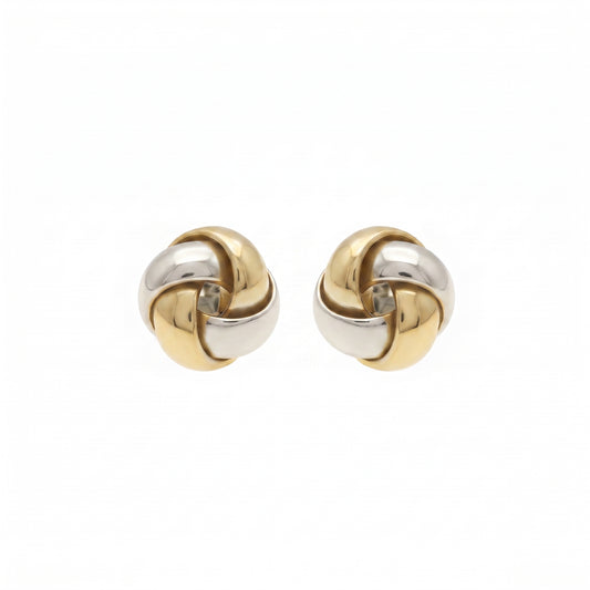 9ct Yellow & White Gold Knot Stud Earrings 8mm x 8mm