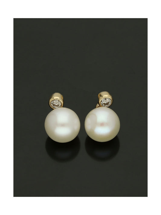 Pearl & Diamond Drop Earrings in 9ct Yellow Gold