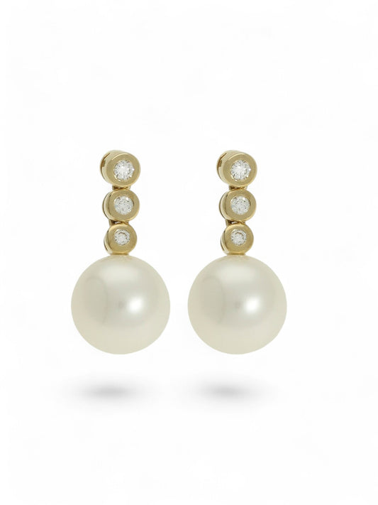 Pearl & Diamond Drop Earrings in 9ct Yellow Gold