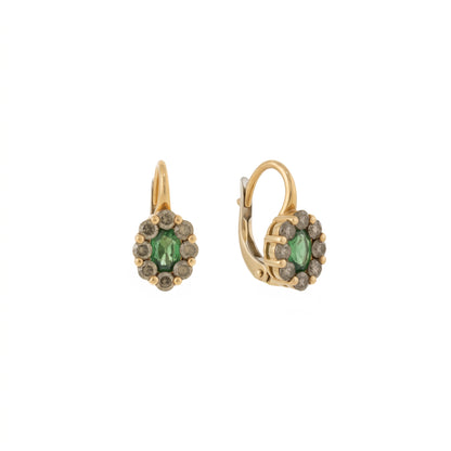Tsavorite & Brown Diamond Cluster Earrings in 18ct Rose Gold