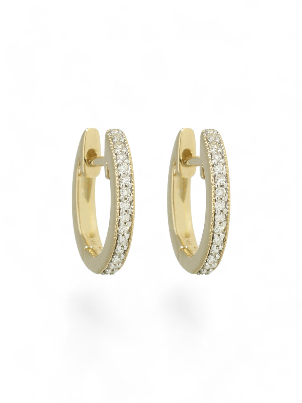 Diamond Channel Set Huggie Hoop Earrings in 9ct Yellow Gold
