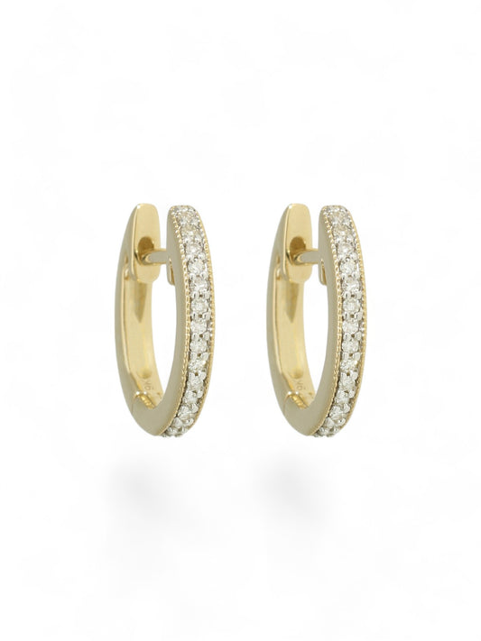 Diamond Channel Set Huggie Hoop Earrings in 9ct Yellow Gold