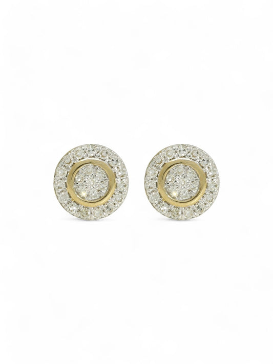 Diamond Round Brilliant Halo Cluster Stud Earrings in 9ct Yellow Gold
