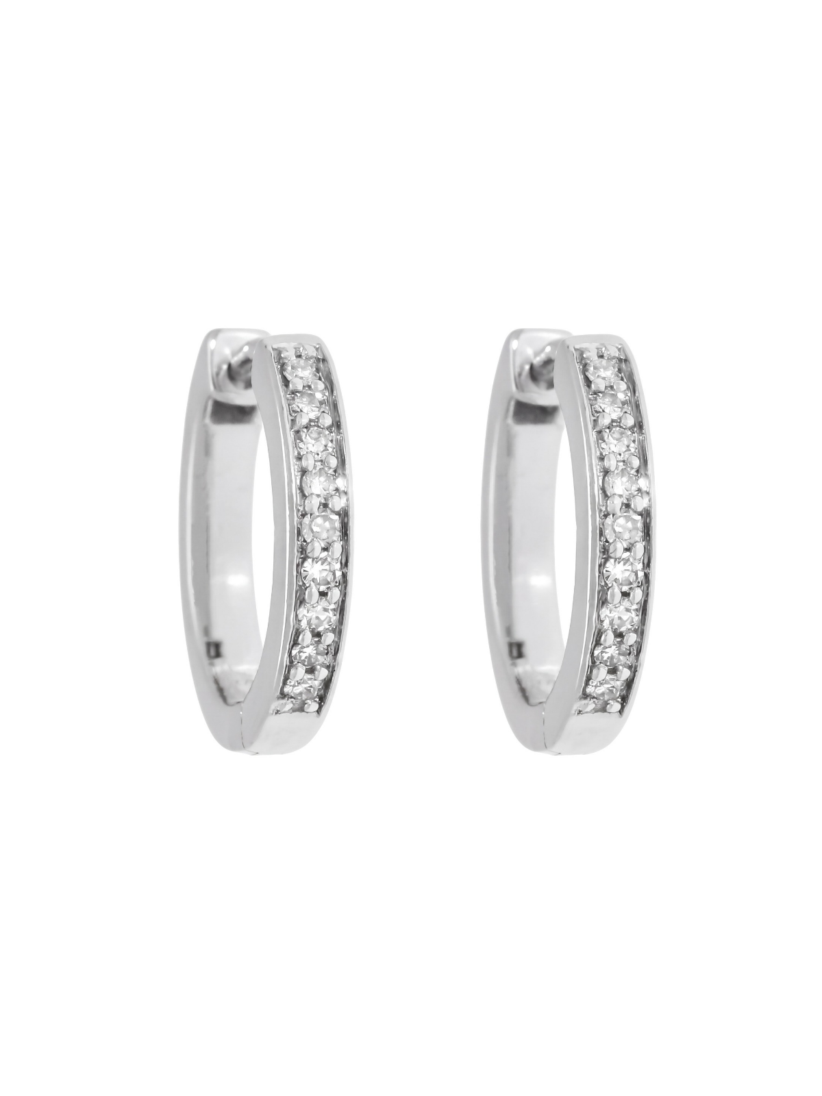 Diamond Huggie Hoop Earrings with 0.14ct of Round Brilliant Diamonds in 9ct White Gold