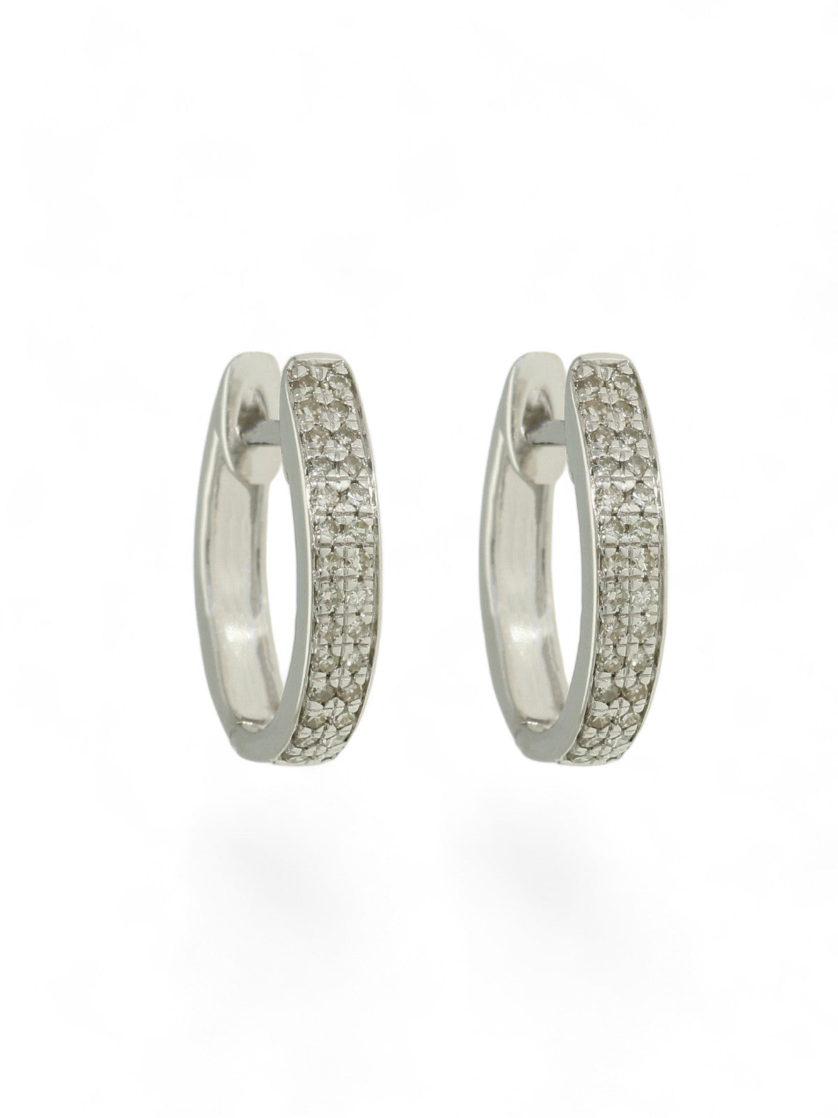Diamond Double Row Huggie Hoop Earrings in 9ct White Gold