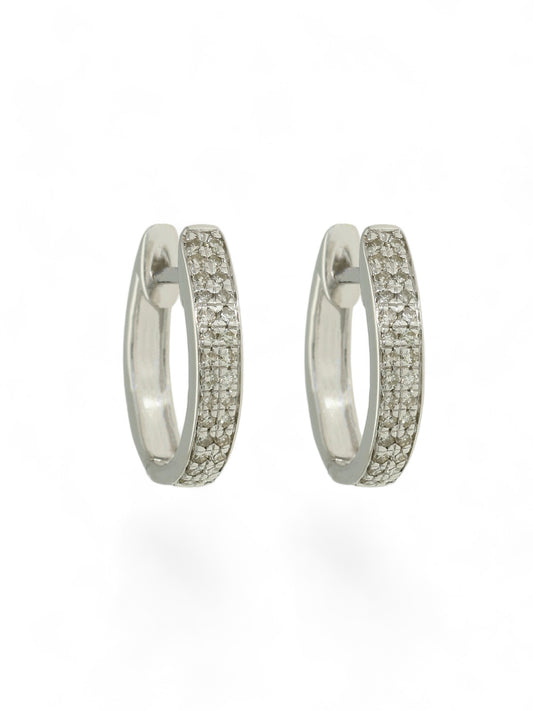 Diamond Double Row Huggie Hoop Earrings in 9ct White Gold