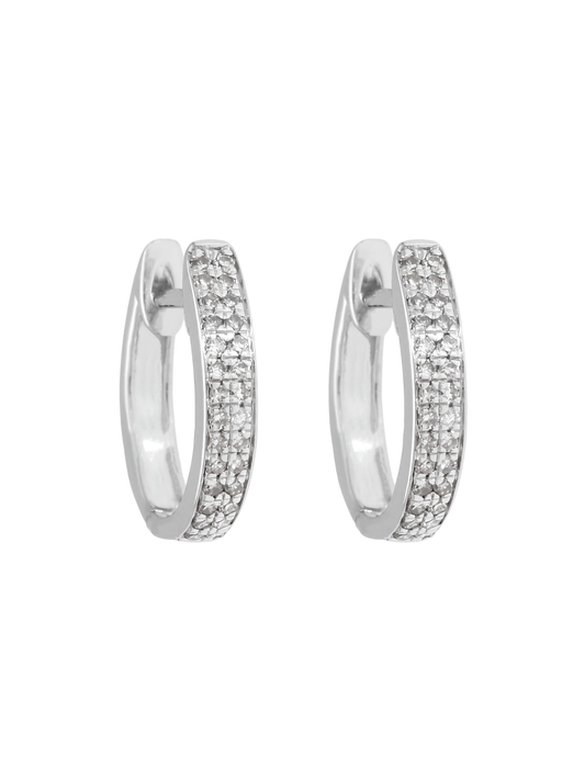 Diamond Double Row Huggie Hoop Earrings with 0.20ct of Round Brilliant Diamonds in 9ct White Gold