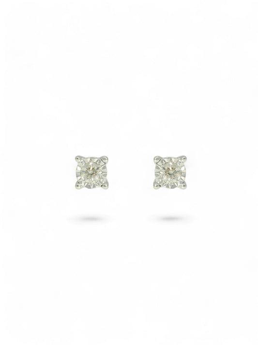 Diamond Round Brilliant 0.08ct Solitaire Stud Earrings in 9ct White Gold