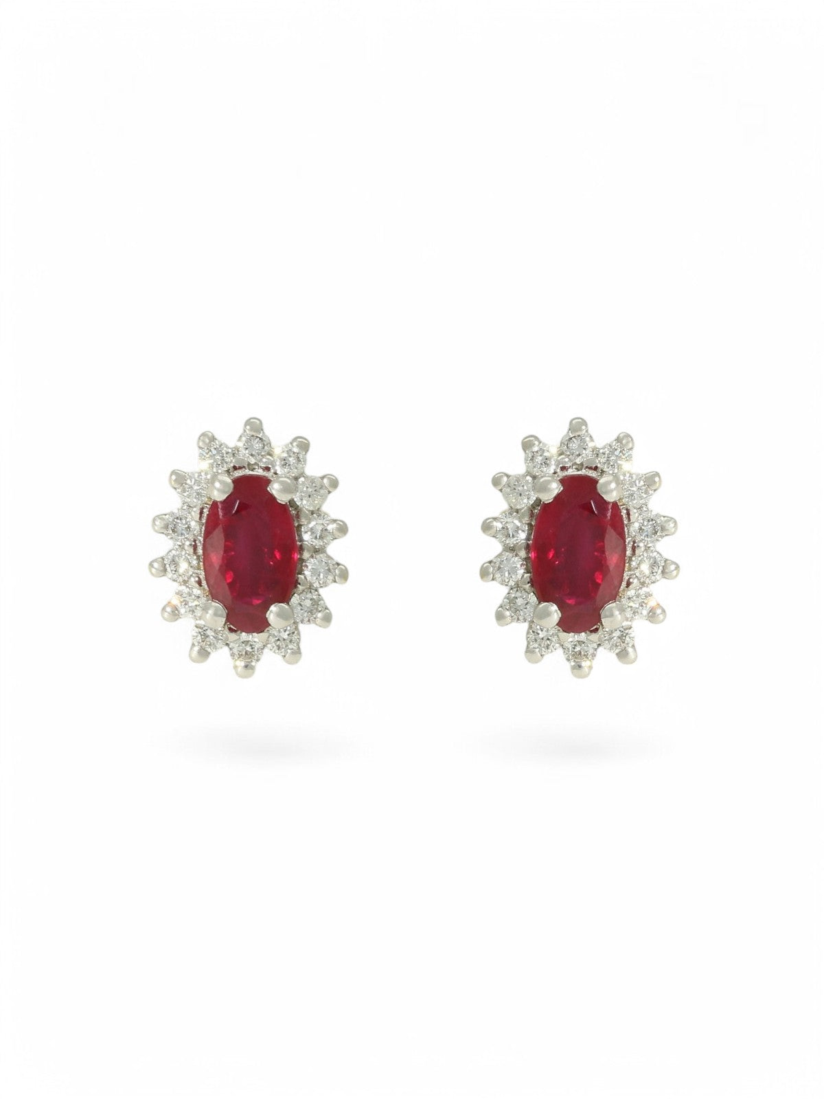 Ruby & Diamond Cluster Stud Earrings in 18ct White and Yellow Gold