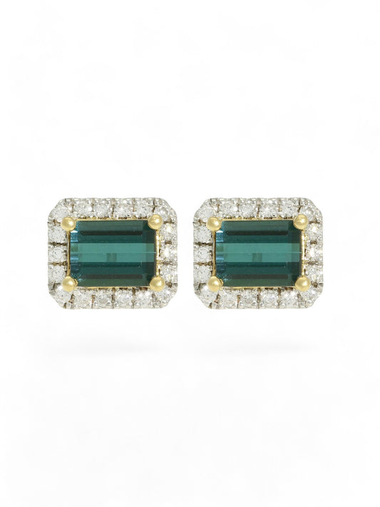 Tourmaline and Diamond Stud Earrings in 18ct Yellow and White Gold