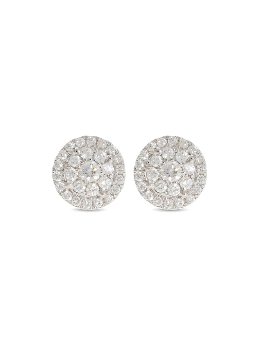 Diamond Cluster Earrings with 0.80ct of Round Brilliant Diamonds in 18ct White Gold