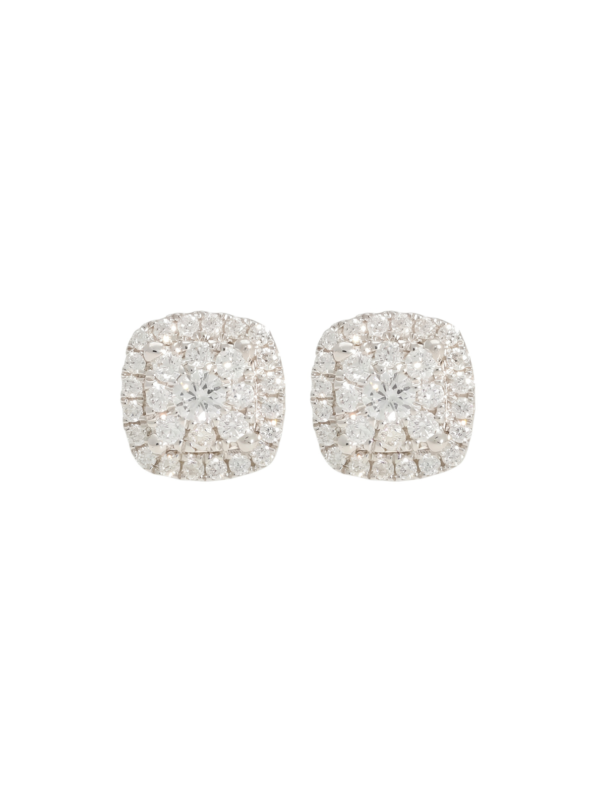 Diamond Square Cluster Earrings with 0.65ct of Round Brilliant Diamonds in 18ct White Gold