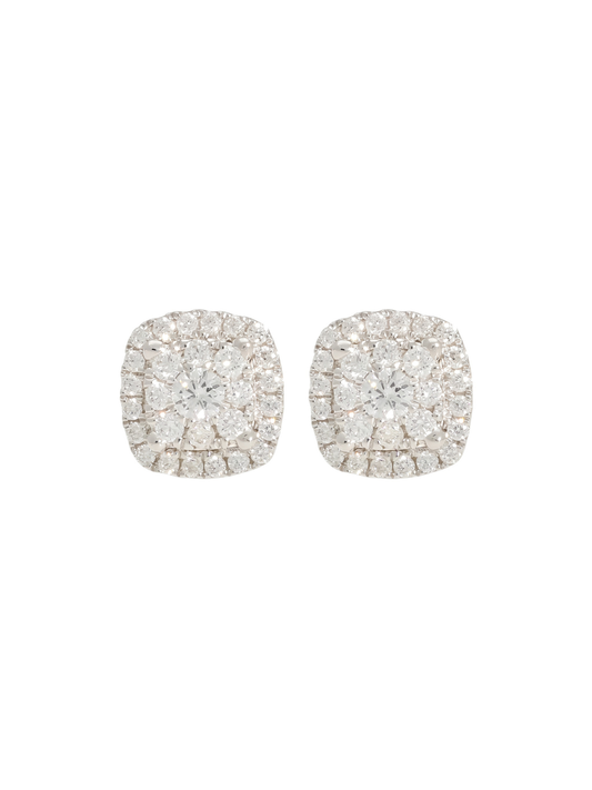 Diamond Square Cluster Earrings with 0.65ct of Round Brilliant Diamonds in 18ct White Gold