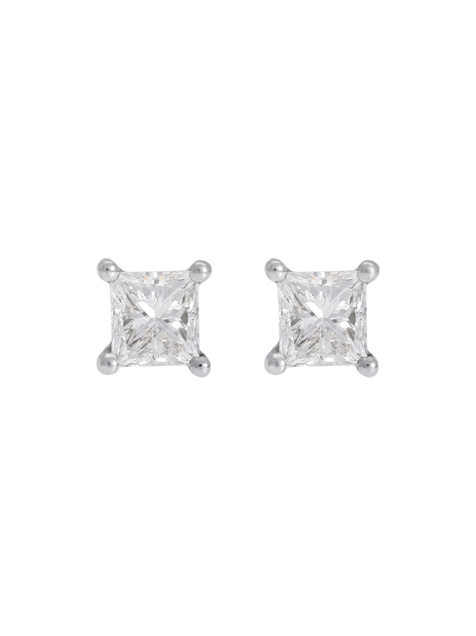 Diamond Solitaire Stud Earrings with 1.00ct of Princess Cut Diamonds in 18ct White Gold