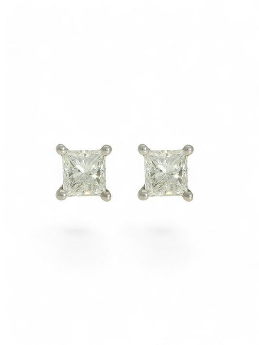 Diamond Solitaire Stud Earrings "The Grace Collection" 1.00ct Princess Cut in 18ct White Gold