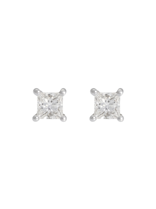 Diamond Solitaire Stud Earrings with 0.40ct of Princess Cut Diamonds in 18ct White Gold