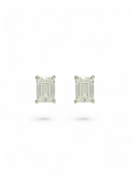 Diamond Solitaire Stud Earrings "The Zara Collection" 0.85ct Emerald Cut in 18ct White Gold