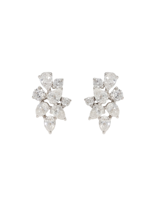 Diamond Cluster Earrings with 0.76ct of Pear & Round Brilliant Diamonds in 18ct White Gold