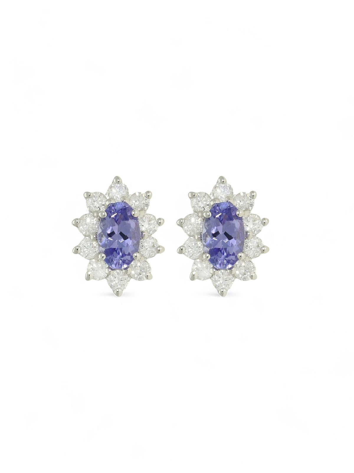 Tanzanite & Diamond Cluster Stud Earrings in 18ct White Gold