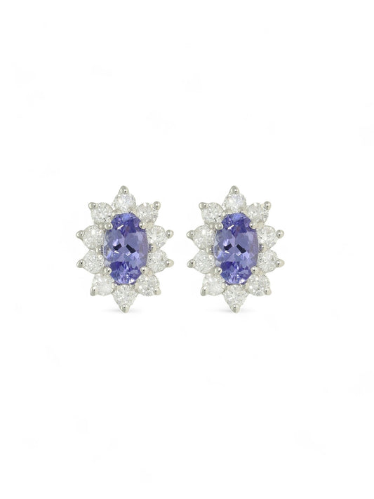Tanzanite & Diamond Cluster Stud Earrings in 18ct White Gold