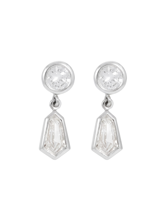 Diamond Drop Earrings with 0.92ct of Trapeze & Round Brilliant Diamonds in Platinum