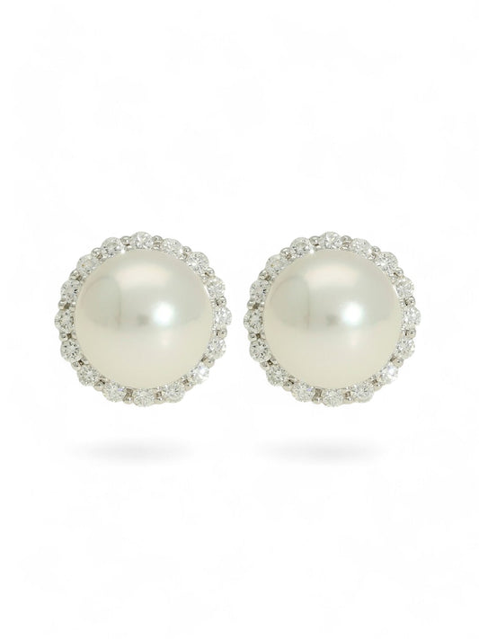 Pearl and Diamond Stud Earrings 8mm in 18ct White Gold
