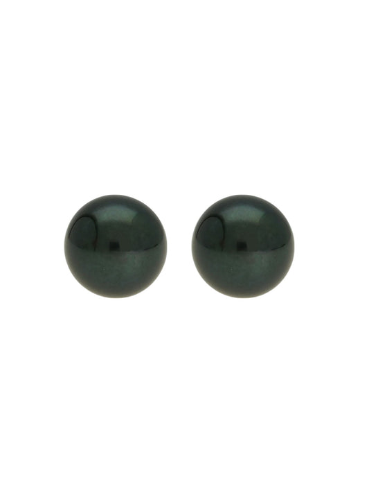 Black Cultured Pearl Stud Earrings 7mm in 9ct Yellow Gold