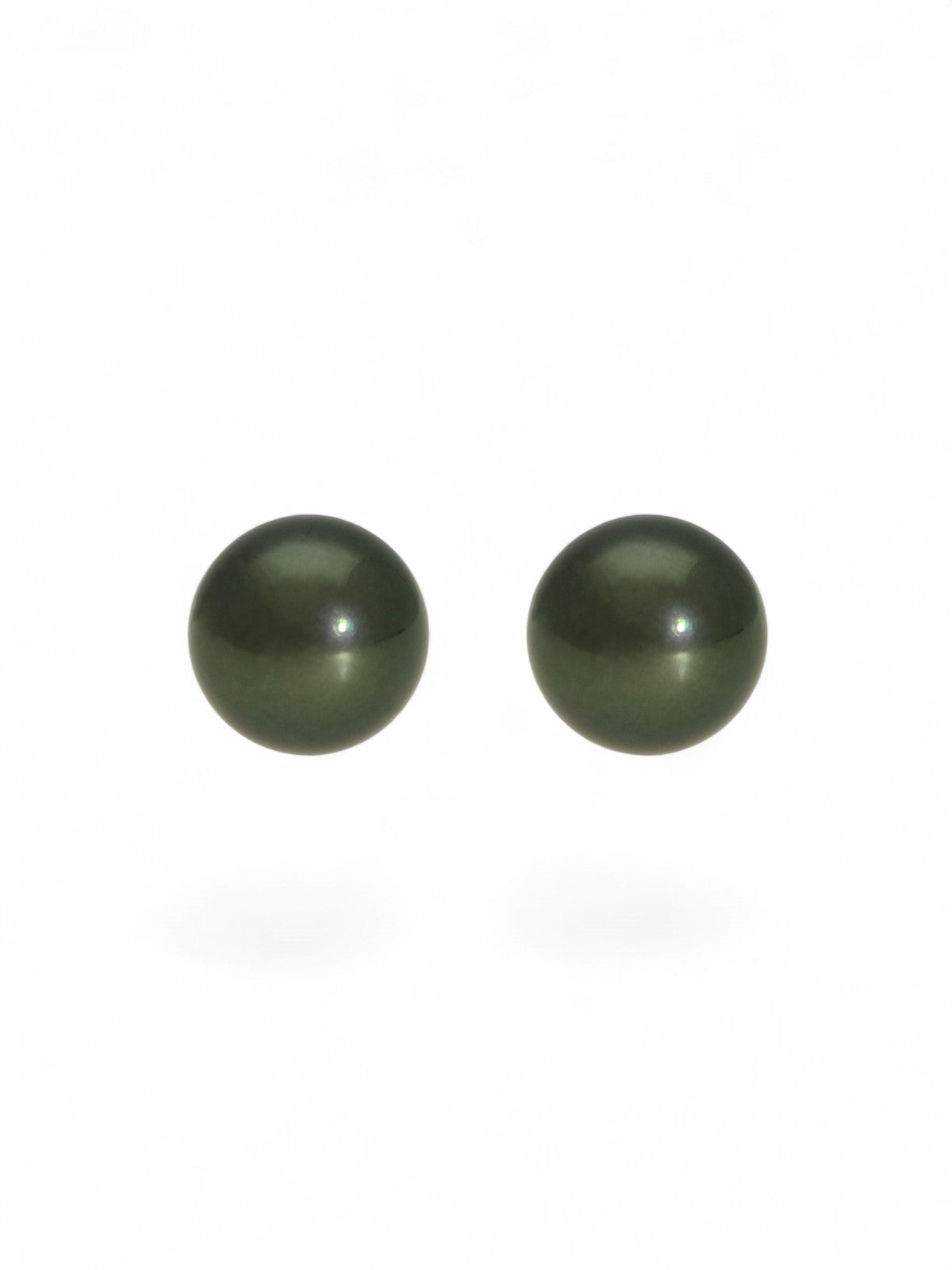 Black Cultured Pearl Stud Earrings 9.5mm in 9ct Yellow Gold