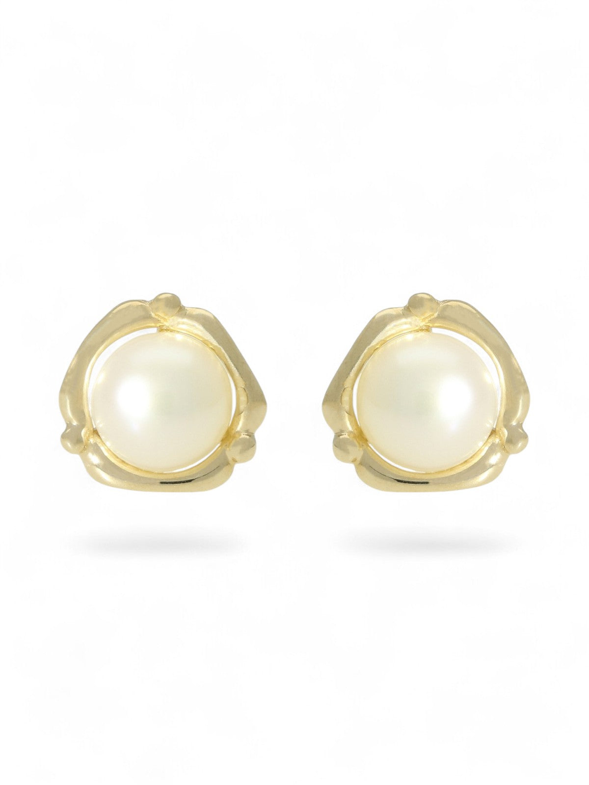 White Freshwater Pearl Fancy Stud Earrings in 9ct Yellow Gold