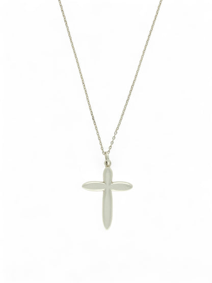 Polished Curved Cross Pendant Necklace in Silver