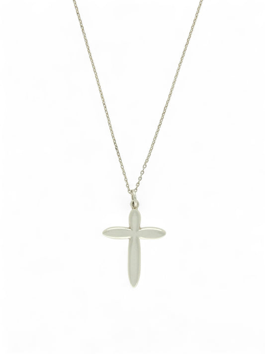 Polished Curved Cross Pendant Necklace in Silver