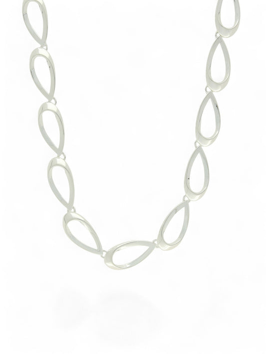 Polished Teardrop Link Necklace in Silver