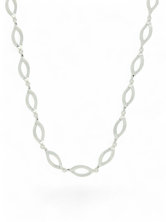 Satin & Polished Open Wavy Link Necklace in Silver