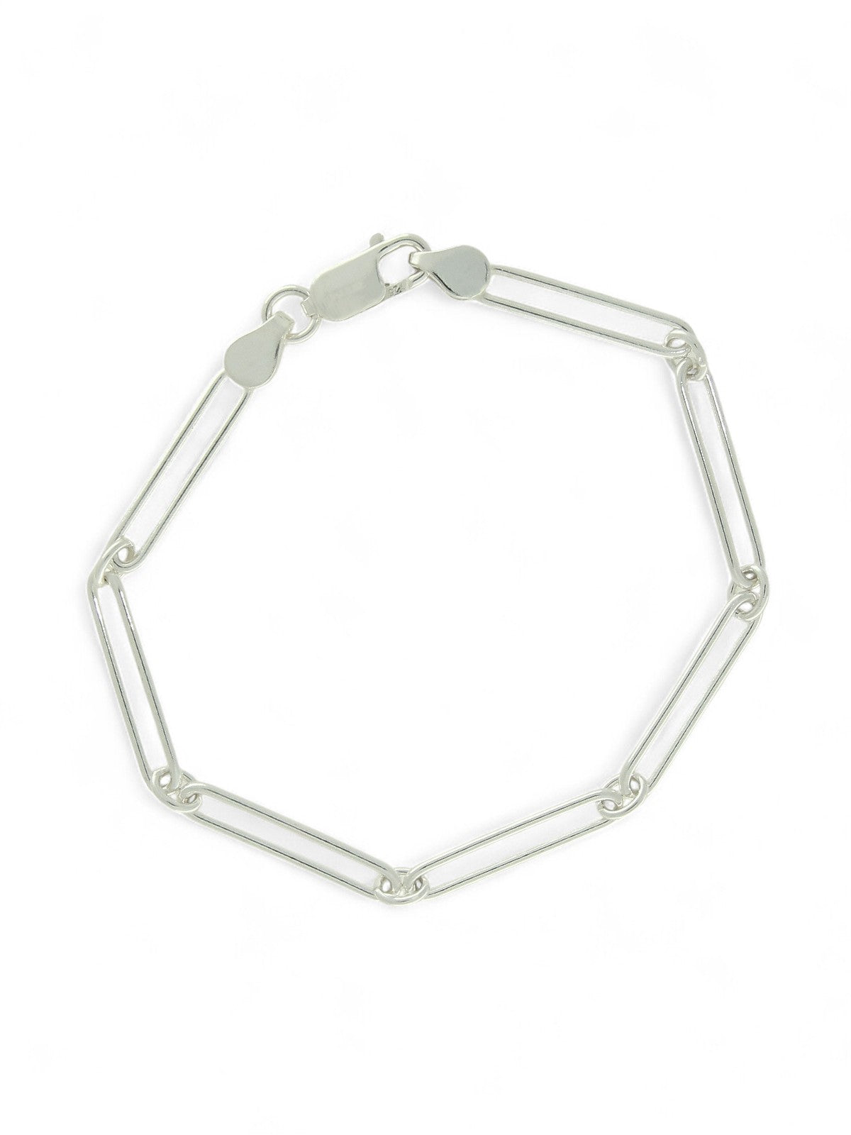 Polished Elongated Oval Link Bracelet in Silver
