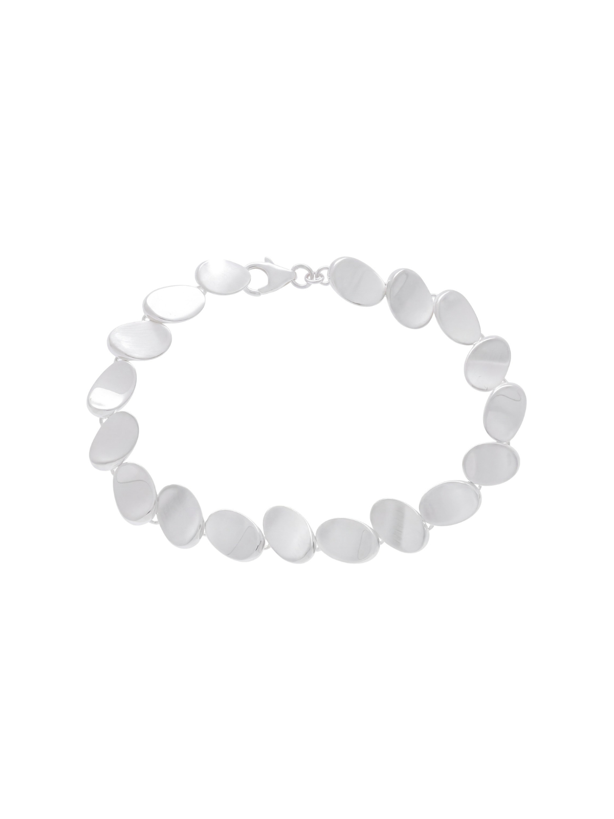 Silver Bevelled Oval Link Bracelet Satin & Polished Finish