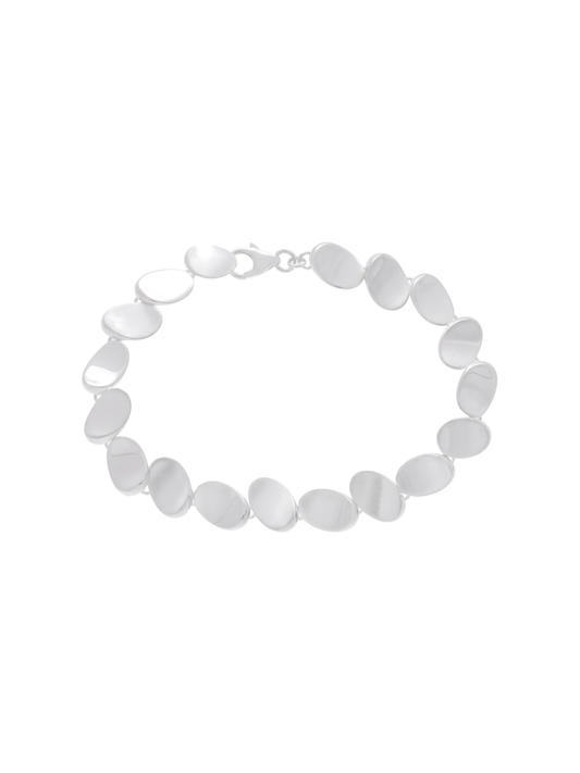 Silver Bevelled Oval Link Bracelet Satin & Polished Finish