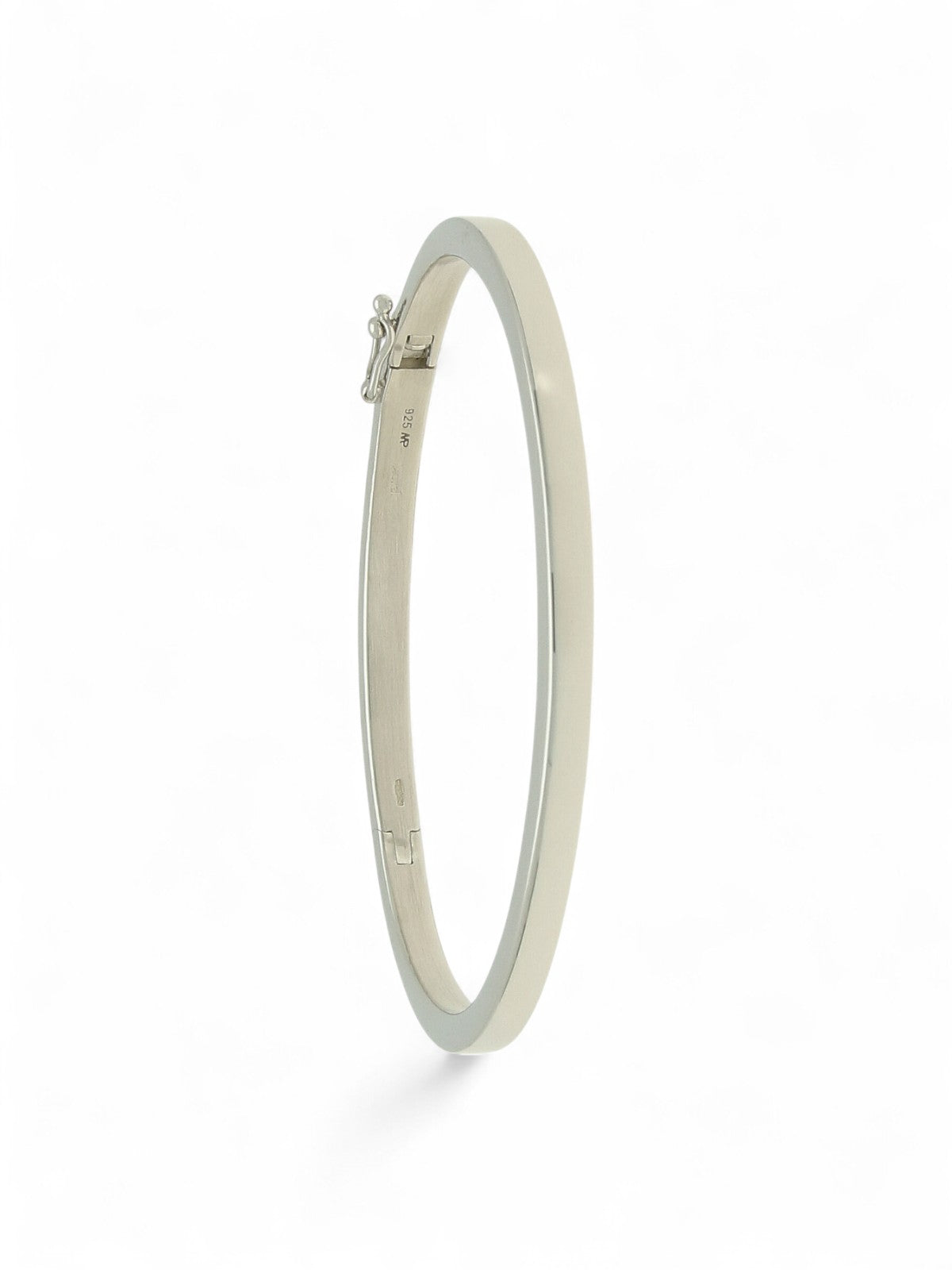 Polished Flat Oval Hinged Bangle in Silver